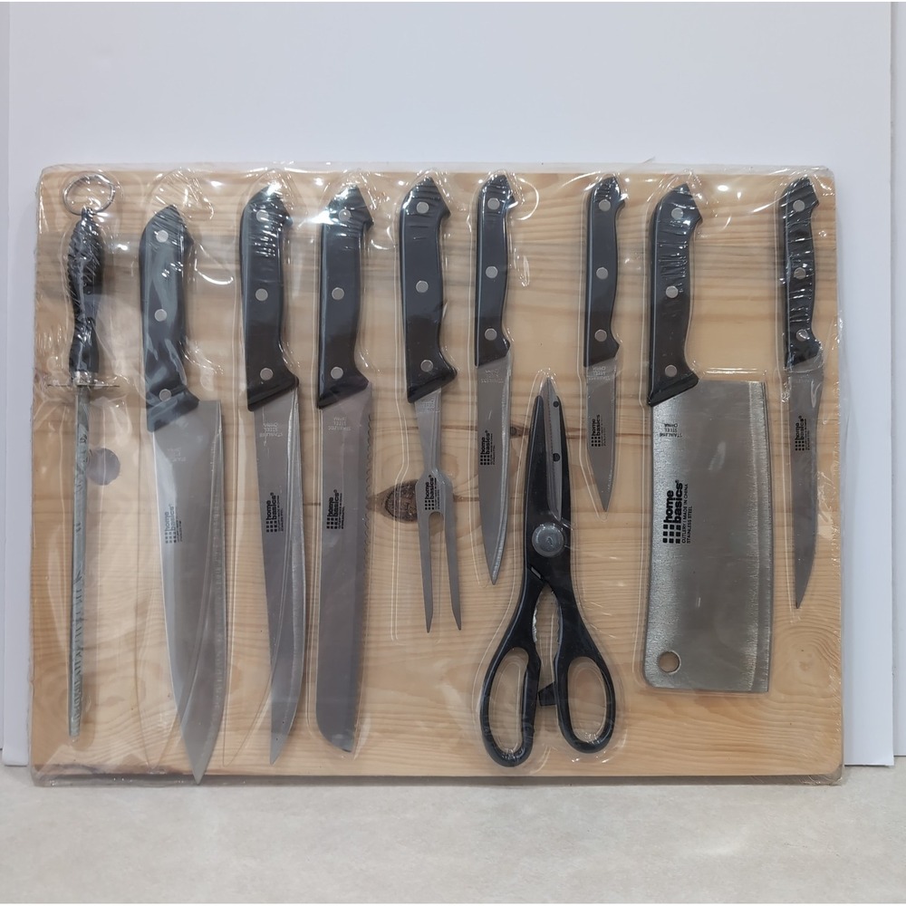 11 Piece Knife Set and Cutting Board Kitchen Utensils Knives Scissors Black